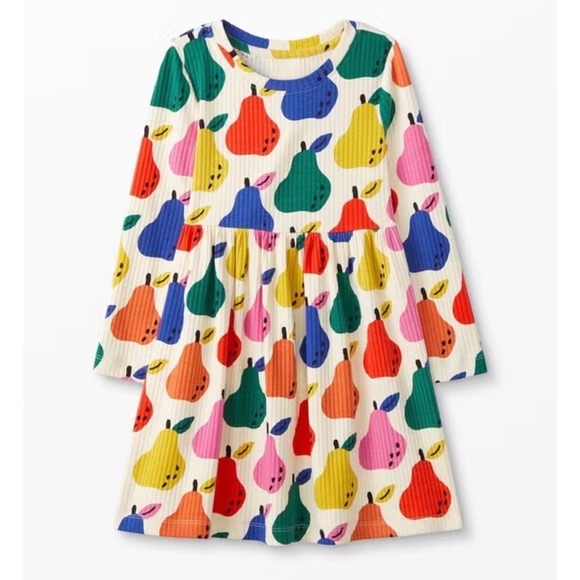 Hanna Andersson Other - Hanna‎ Andersson Girls Ribbed Colorful Pears Print Long Sleeve Dress Size 12